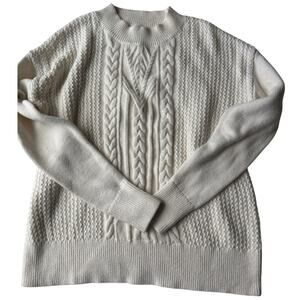 New $115 Banana Republic Women XS Chunky Cream Cable Knit Fisherman Crew Sweater